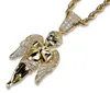 Hip Hop Micro Paved Zircon Angel Jesus Wing Copper Two Tone Iced Out Full Cz Pendant Necklaces Gift wl1138