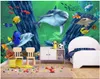 3D写真の壁紙カスタム3D壁の壁紙壁紙3D Sharkイルカ三次元水中世界子供部屋子供部屋の壁画