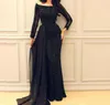 2019 Arabski Muzułmański Czarny Kolor Długie Rękawy Suknie Wieczorowe Bateau Cekinowy Custom Make linią Szyfonowa Szyfonowa Prom Party Gown Plus Size