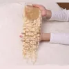 Capelli vergini brasiliani candeggina bionda onda d'acqua capelli umani 3 pezzi fasci con chiusura bagnata e ondulata # 613 trame di capelli biondi con chiusura in pizzo 4x4
