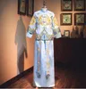 Hommes Ancien Spectacle Bleu Costume Royal Mariage Époux Classique Cheongsam Style Chinois Longue Robe Robe Scène Performance Toast Vêtements