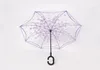 Högkvalitativt genomskinligt paraply Cherry Blossom Butterfly 8 Mönster Soligt regnigt paraply omvänd vikning Inverterade paraplyer med C-handtag
