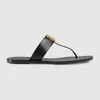 mens and womens fashion Black 10mm Marmont Leather Thong Sandals adults unisex beach causal slippers size euro 35-45