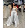 Billiga Nya Kvinnor Jumpsuits Plus Storlek Bröllopsklänningar Pant Passar Avtagbar kjol Lång Formell Party Gowns Applique Lace Bridal Gowns M14