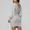 Yissang Elegancki sweter 2 kobiety V Szyja długa Latarnia Top i krótka spódnica dwuczęściowa samica jesienna ubrania