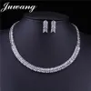 JUWANG ensembles de bijoux de mariée pour les mariées zircon cubique cristal simplicité boucles d'oreilles et collier ensembles de bijoux cadeau