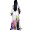 Basic Casual Dresses Printed Vintage Women Floral Maxi Dress Plus Size Long Sleeves V Neck Chiffon Loose Robe Dresses Beach Vestidos 2019 New P4ZS 2023