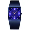 Nibosi Mens En İyi Marka Lüks Blue Square Quartz Watch Su Geçirmez Altın Erkek Kol saati Erkekler Relogio Maskulino