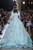 Elie Saab Işık Sky Blue Overskirt Gelinlik Modelleri Kapalı Omuz Bölünmüş Yan Örgün Elbise Tafta Pileli Artı Boyutu Abiye giyim