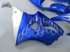 Gratis anpassade kinesiska kitar för Kawasaki Ninja ZX6R 1998 1999 Vit Flammor Blue Motorcycle ABS Fairings Parts ZX6R 98 99