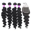 9A Malezji Virgin Hair 4 wiązki z koronkową woda woda głęboko luźna fala ludzkie włosy Więtania z koronkowymi włosami 4x4