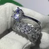 Choucong deslumbrante jóias de luxo de alta qualidade casal anéis 925 prata esterlina marquise corte branco topázio cz diamante casamento banda ri238p
