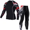 Set da corsa Set sportivo da uomo Camicia a compressione + pantaloni Maniche lunghe attillate Fitness Rashguard Abbigliamento da allenamento Palestra Tute da yoga