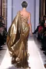 Zuhair Murad Haute Couture Appliques Gold Evening Dresses Long Mermaid One Shoulder with Appliques Sheer Vintage Pageant Prom Gown186z