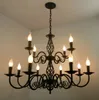 Luxury Rustic Wrought Iron Chandelier E14 Candle Black Vintage Antique Home led Chandeliers For Living room European pendant lamp lighti MYY