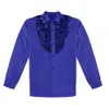 TiaoBug Fashion Men Latin Dance Costumes Shiny Sequined Long Sleeve Choir Dance Stage Top Shirt Modern Tango Rumba Wear