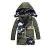 Camo Long Hooded Outerwear Pocket Hoodies Outwear Jumper Boys Bomull-Padded Jackor Kids Winter Down Coats Kläder Baby Kläder Azyq6500