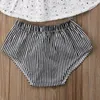 3 stücke Kleinkind Baby Kleidung Set Spitze Aushöhlen Kurzarm Top mit Streifen Shorts und Stirnband 3 stücke Outfits Set Kleidung