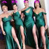 Hunter Green Mermaid Abiti da damigella d'onore Stain Stili misti Side Split Off spalla Wedding Party Dress Vestidos De Fiesta Maid Of Hohor