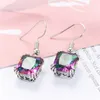 Luckyshien Nyaste 925 Sterling Silver Plated Fire Multi-Colored Mystic Topaz Drop Earrings Square Women Moderna Smycken E0547