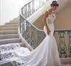 Sexy Mermaid dentelle Robes de mariée 2019 Nouvelle vente chaude Fabriqué sur mesure Chapelle Train Spaghetti Strap Satin Robes de mariée Satin Vestido de Novia