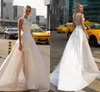 2020 Designer A-line Wedding Dresses Unique Dot Organza Satin Pleated High Jewel Princess Wedding Dress Bridal Gowns Vestidos De Novia