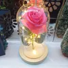 Real Touch Rose Стеклянный Крышка Лампа Искусственный Золотой Листья Цветок Вечный Цветок Ночной Легкий Рождественский День Святого Валентина Подарок