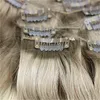 Brazilian Ombre Hair #6 Medium Brown to 613 Bleach Blonde Real Human Straight Clip In Hair Extension Thick End 7pcs 120g