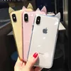 3Dかわいい猫の耳の輝くダイヤモンドキャンディーカラー電話ケースiPhone x xs xr xs max 6 6s 7 8 Plus透明ソフトTPUバックカバー