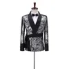 Senaste kappbyxa design 2020 Slim Shiny Silver Smoking Jacket Italiensk smoking Dålig Double Breasted Men Suits For Wedding Groom351A