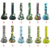 7.5'' smoking beaker oil dab rigs water pipes printed silicon bongs unbreakable silicone bong Glow in the dark