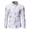 Mens Hipster Bronzing Rose Print Camisa Homens Manga Longa Ouro Floral Botão Para Baixo Vestido Camisas Preto Slim Fit Prom Chemise Hommes Top251B