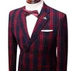 Men Suit 2021 Autumn Winter Double Breasted Mens Suits With Pants For Wedding Groom 3 Piece Set Red Plaid Business Casual Wear1