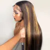PAFF Ombre Vurgu Görünmez Renk Uzun Düz Dantel Kadınlar Brezilyalı Remy Saç Tam Dantel Peruk ağartılmış Knots için Ön İnsan Saç Peruk