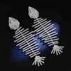 Persnality Fashion Show Earrings White Gold Plated Rhinestone Fish Bone Earrings for Girls Women Party Wedding Nice Gift