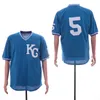 Vintage 16 Bo Jackson 5 George Brett Baseball Jerseys 1986 1987 أزرق أبيض شبكة كنزة صوفية زر المنزل بعيدًا جميع مخيط وتطريز