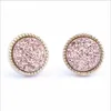 Silver ice out high diamond cluster zircon round screw back round earrings men and women hip hop jewelry