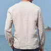 Camisas para hombre Camisa de algodón de manga larga Camisas transpirables de lino Camisas sólidas para hombre Casual Slim Fit Stand Collar1222c