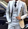 Nowa moda 3 sztuk Mężczyźni garnitury garnitury dla mężczyzn pana młodego smokingu z podwójną kamizelką kamizelką męską 2020 (kurtka + spodnie + kamizelka)
