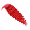 퓨어 레드 딥 웨이브 인간의 머리카락 4Bundles 클로저와 함께 밝은 빨간색 브라질 머리와 레드 컬러 헤어 번들 레이스 클로저 4x4와 함께