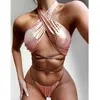 Mossha Holographischer Bikini 2020 Bandeau Badeanzug mit hoher Taille Frau Weißer Badeanzug weiblicher Bikini glänzend Sexy Bademode Frauen neu