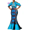 Женщины африканские платья восковые принт Базин Риш Дасики Длинное платье Сексуальное глубокое виотручка для рукавов с плечами.