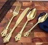 Sets Highgrade retro flatware set silver and gold stainless steel cutlery set knife fork spoon 5piece dinnerware set tableware sets G