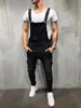 Modemän rippade jeans Jumpsuits hål denim Bib Overall för man designer cykel jean gratis frakt