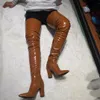 Kolnoo Hot Nieuw aankomst Dames dikke hiel dijhoge laarzen puntige teen winter over knie laarzen sexy dance club modedressing schoenen d147-1