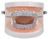 hot 8 Teeth Women Men Fangs Copper Hip Hop Cubic Zircon Grillz Real Gold plated Top Bottom Vampire Dental Grills Halloween Party Body Jewelr