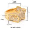 Men's Fashion Copper Gold Color Plated Ring Exaggerate High Quality Iced Out Cz Stone Star Shape Ring Jewelry