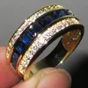 Сапфировое квадратное бриллиантовое кольцо 18 каратное желтое позолоченное бриллиантовое кольцо для мужчин и женщин
