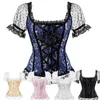 Femmes Dentelle Manches Floral Tapisserie Brocart À Lacets Fermeture Éclair Overbust Corset Top Grande Taille S-6XL Halloween Fête De Noël Tenue De Tous Les Jours