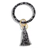 Fashion-Leopard Skriv ut Läderarmband Key Ring Bangle Keyring Snake Skriv ut Läder Tassel Keychain för kvinnor-fria dina händer